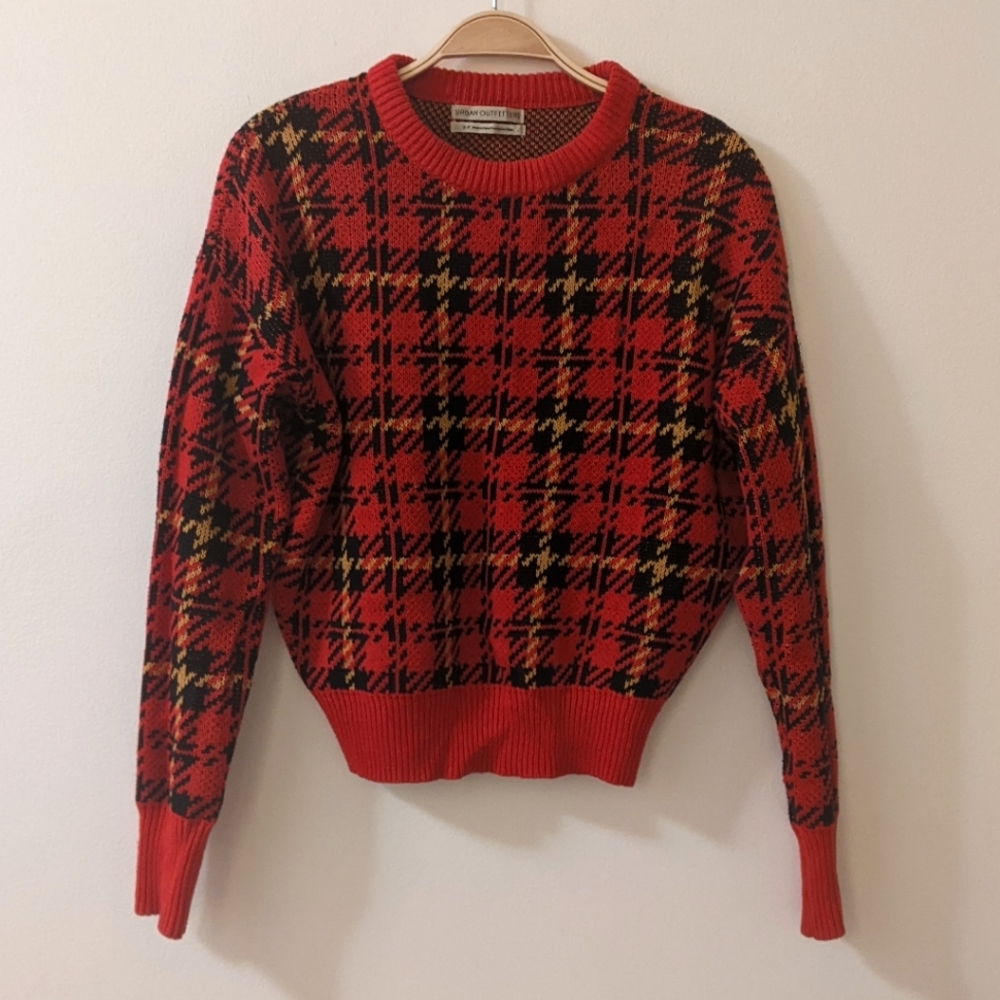 Urban outfitters red check plaid sweater S
